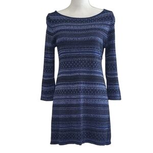 White House Black Market Navy Stripe Metallic 3/4 Sleeve Tunic Sweater Size M